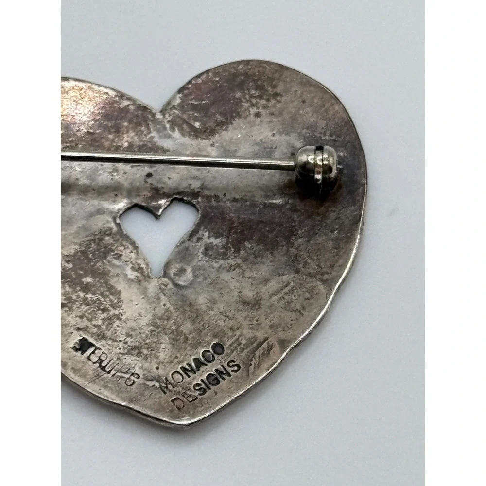 Vintage Monaco Designs Sterling Silver Heart Brooch Pin